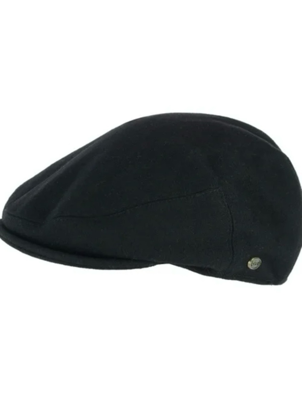 Men's Black Wool Flat Cap with Subtle Metal Accent